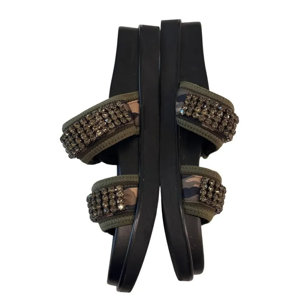 ✨Chelsea & Violet Rhinestone Embellished Camo Velcro Slide Sandals ✨ Size: 7.5